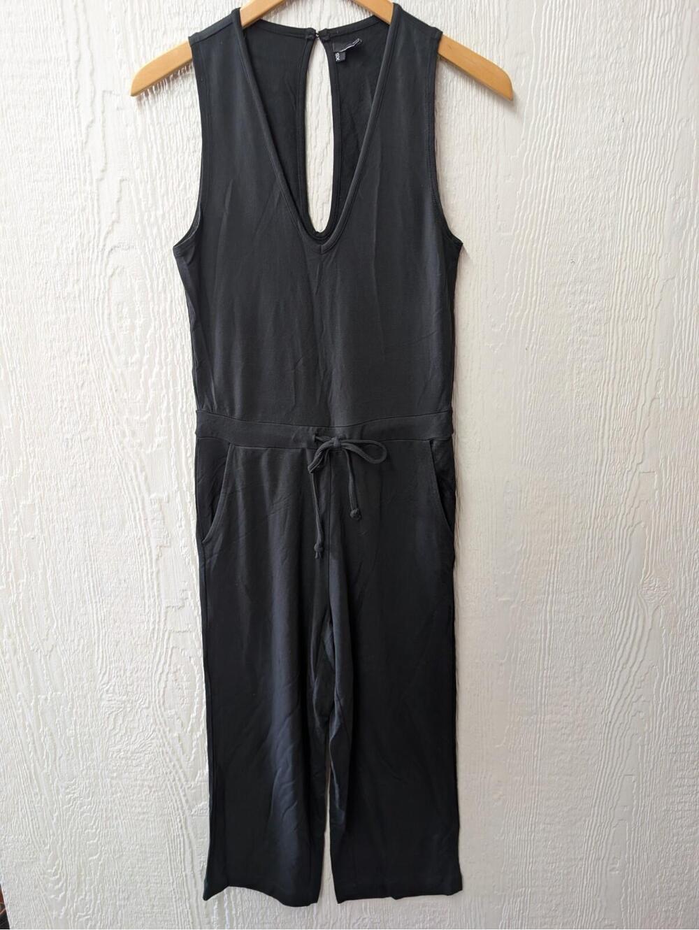 Quince French Terry Modal Jumpsuit Cropped Classic Pockets Black Size XS
